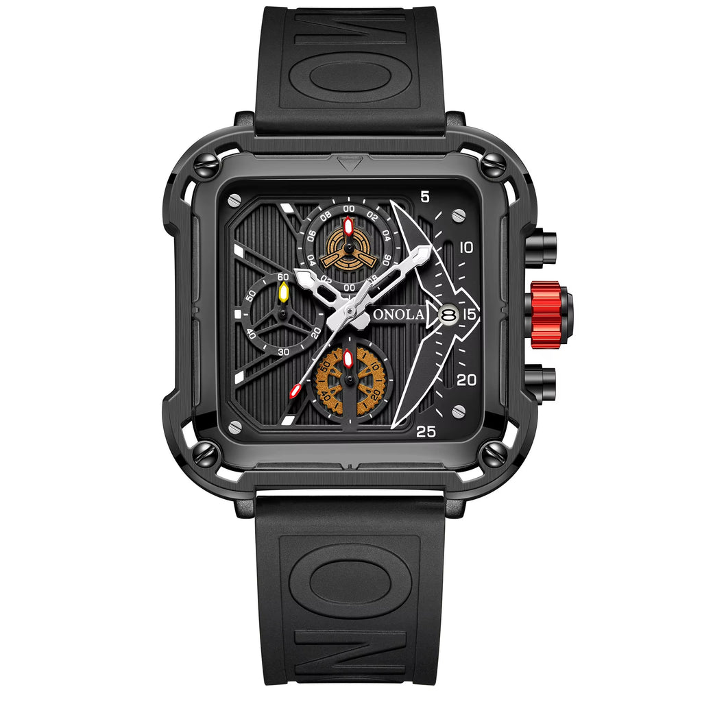 Fashion Men Watch Brand  Unique Square Design Luxury Quartz Sports Tape Watches Men Waterproof