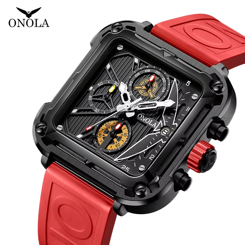 Fashion Men Watch Brand  Unique Square Design Luxury Quartz Sports Tape Watches Men Waterproof