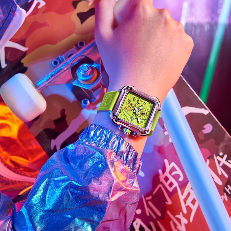 Fashion Men Watch Brand  Unique Square Design Luxury Quartz Sports Tape Watches Men Waterproof