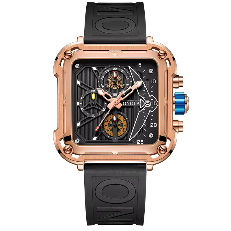 Fashion Men Watch Brand  Unique Square Design Luxury Quartz Sports Tape Watches Men Waterproof