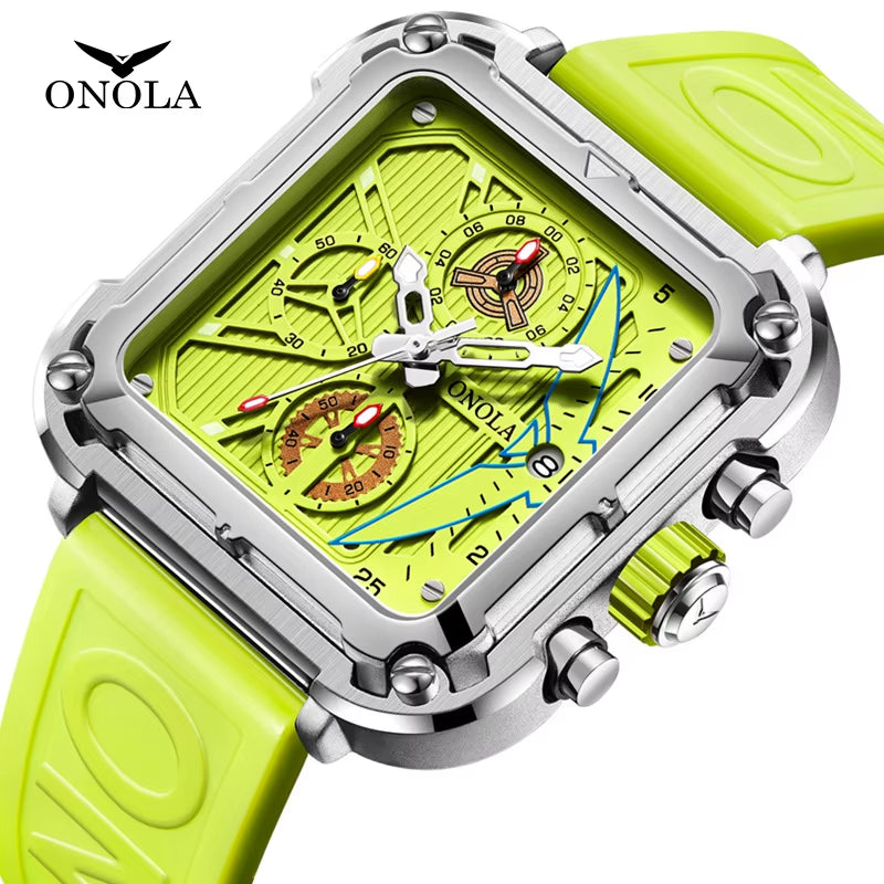 Fashion Men Watch Brand  Unique Square Design Luxury Quartz Sports Tape Watches Men Waterproof