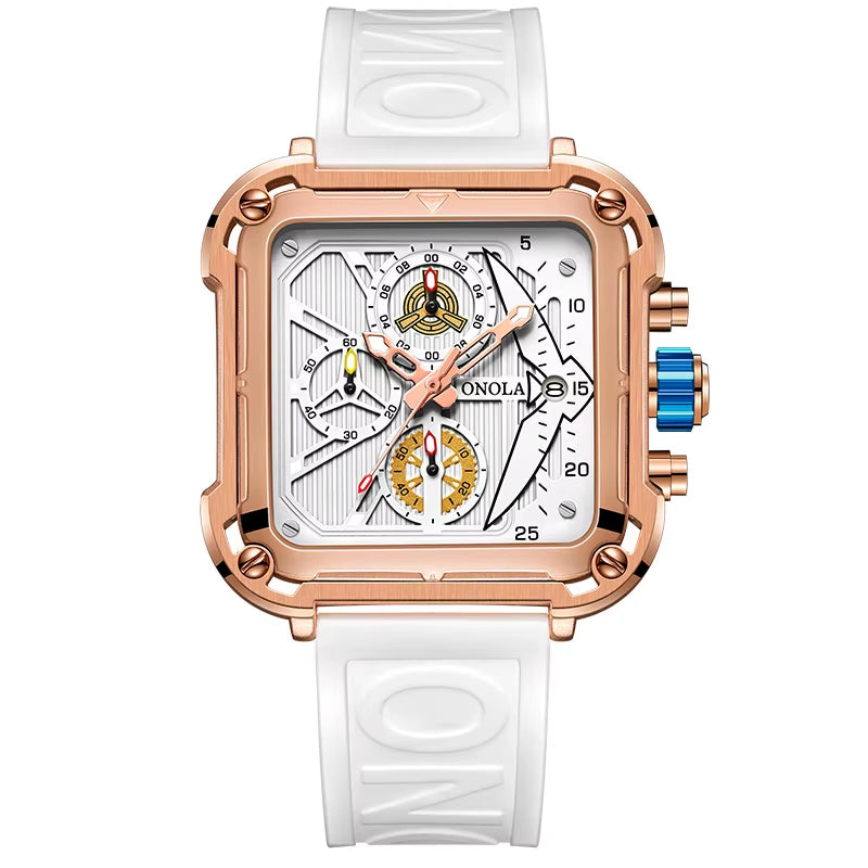 Fashion Men Watch Brand  Unique Square Design Luxury Quartz Sports Tape Watches Men Waterproof