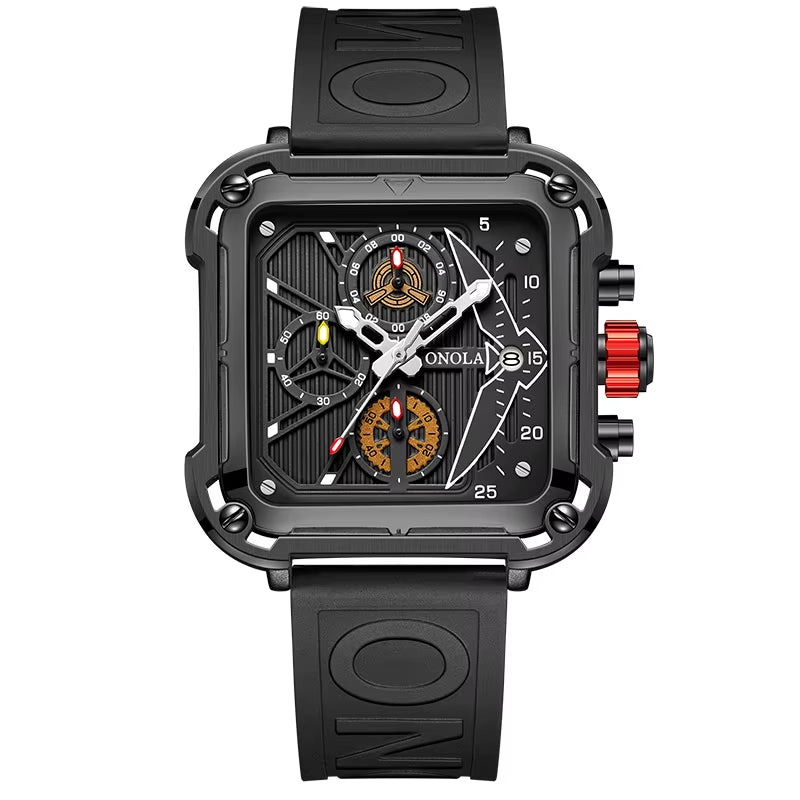 Fashion Men Watch Brand  Unique Square Design Luxury Quartz Sports Tape Watches Men Waterproof