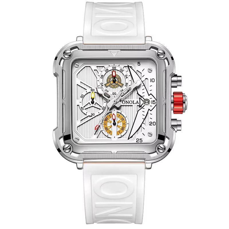 Fashion Men Watch Brand  Unique Square Design Luxury Quartz Sports Tape Watches Men Waterproof