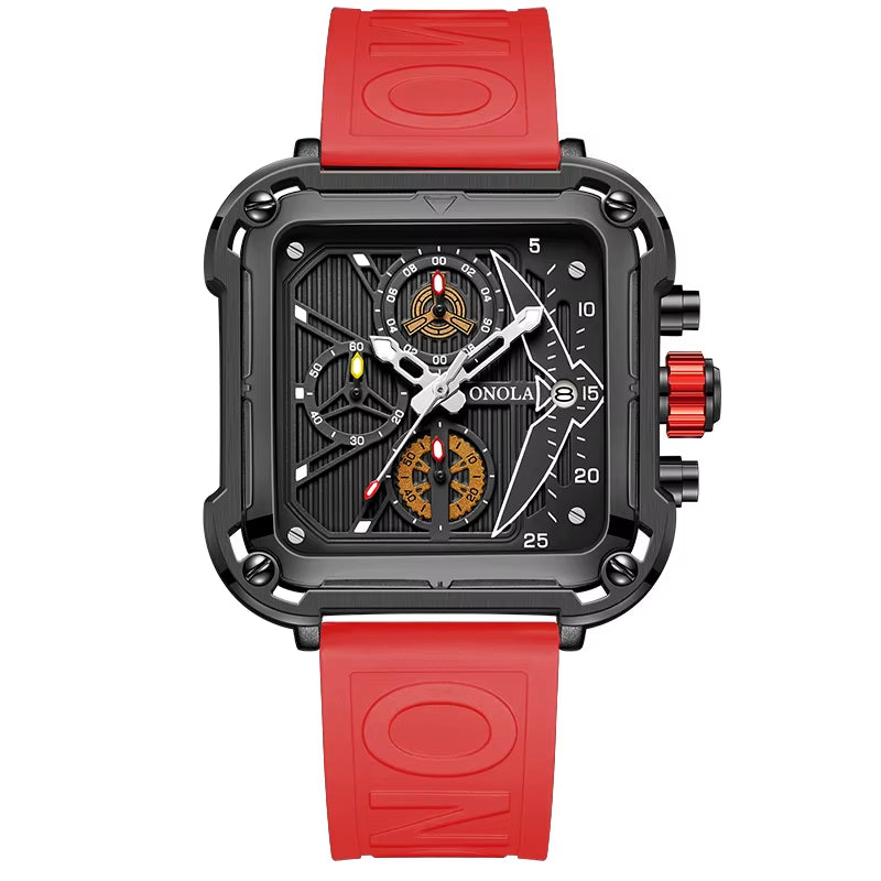 Fashion Men Watch Brand  Unique Square Design Luxury Quartz Sports Tape Watches Men Waterproof