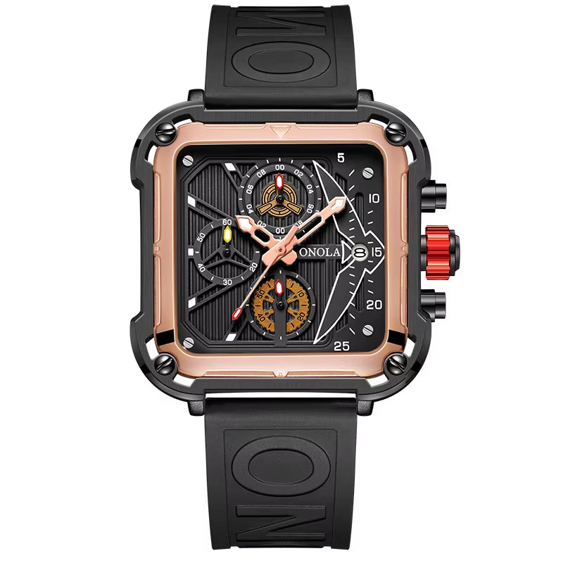 Fashion Men Watch Brand  Unique Square Design Luxury Quartz Sports Tape Watches Men Waterproof