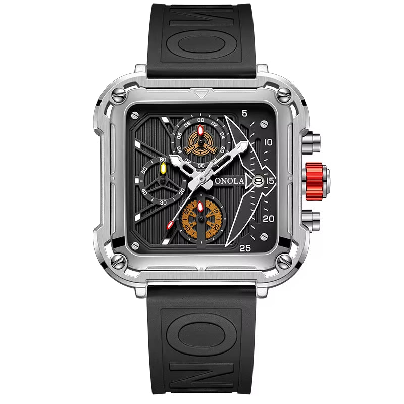 Fashion Men Watch Brand  Unique Square Design Luxury Quartz Sports Tape Watches Men Waterproof