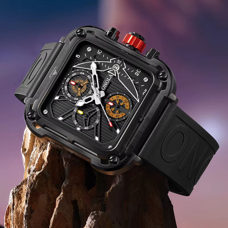 Fashion Men Watch Brand  Unique Square Design Luxury Quartz Sports Tape Watches Men Waterproof